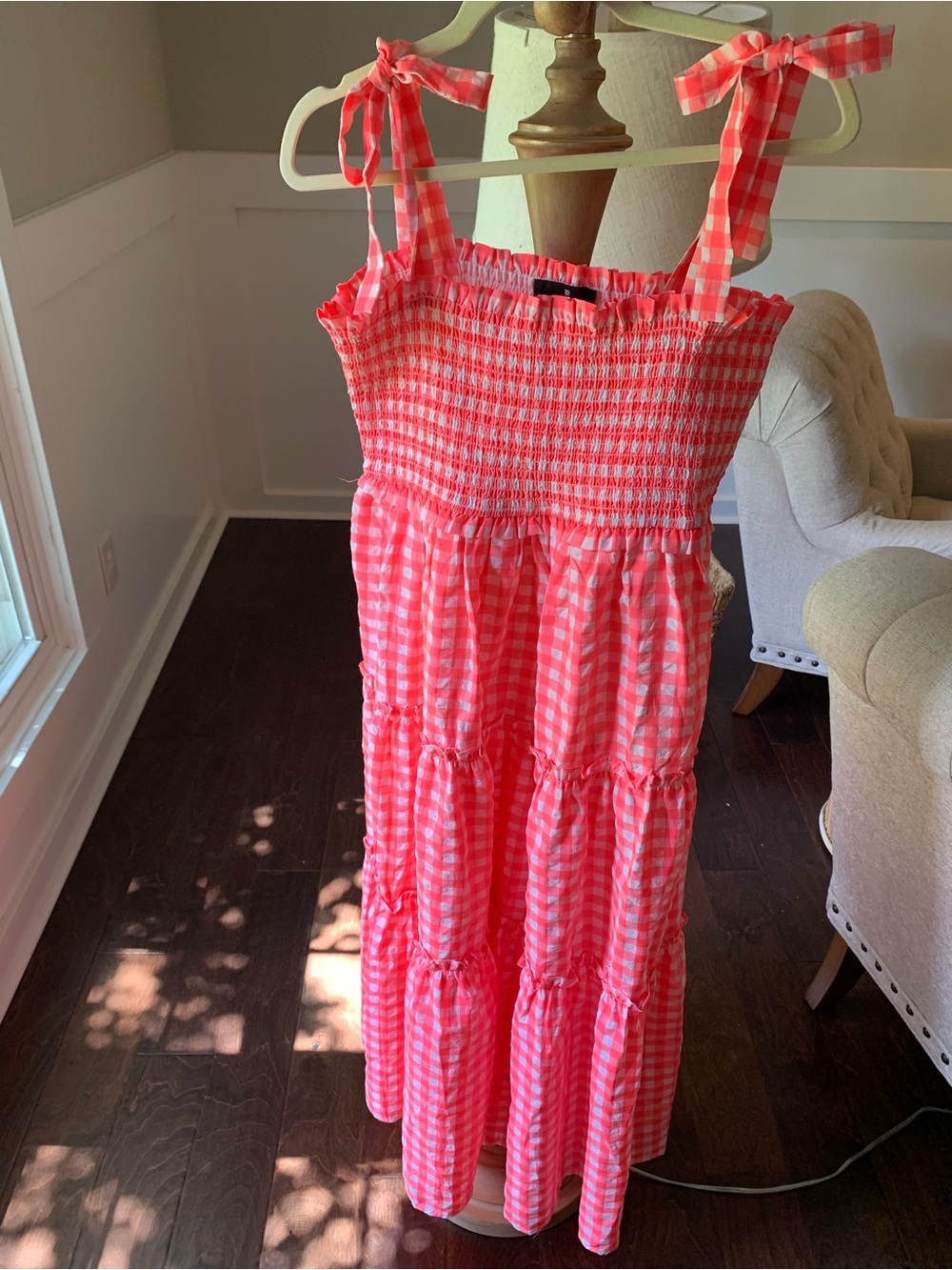 Pomander Place Gingham Tie-Shoulder Maxi Dress